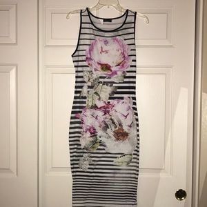 Floral print striped midi dress